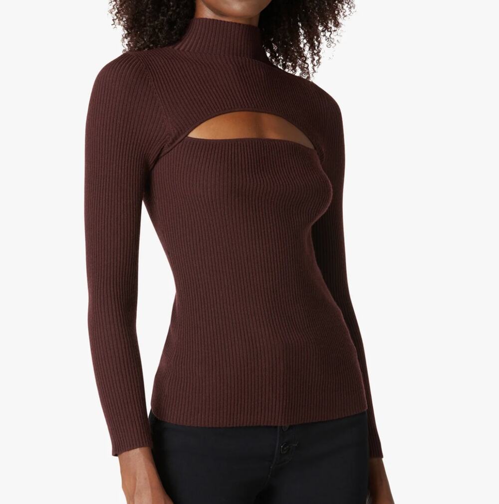 Joe's Riya Ribbed Cutout Wool-Blend Sweater Port Chocolate Brown Womens Large
